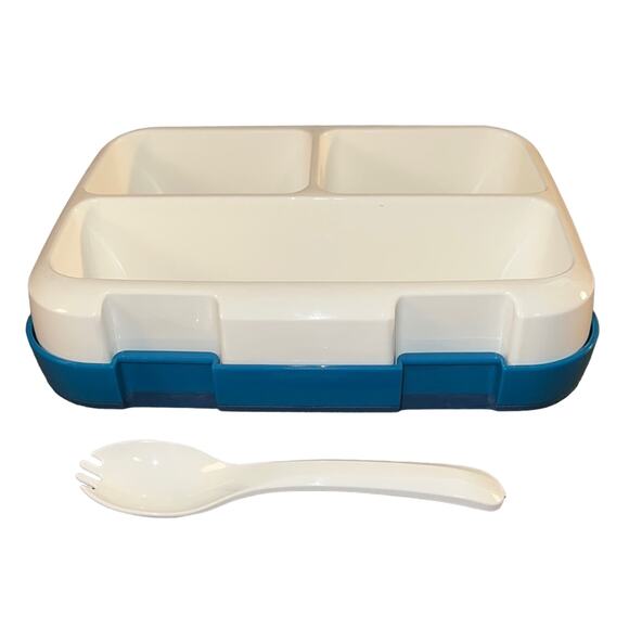 NWOT Bento Lunch Box Blue Leakproof 3 Compartment BPA-Free w/ Spork To-Go - Picture 6 of 6